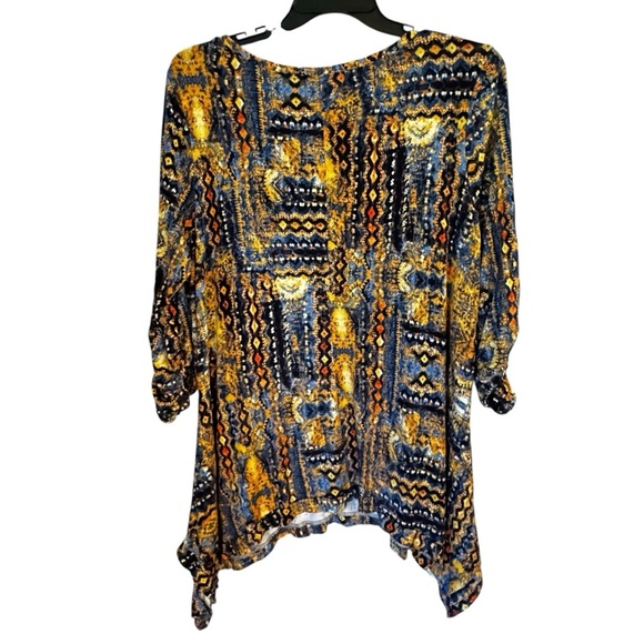 Premise Studio Women’s Ruched Sleeve Tribal Print Front Pocket Tunic Sz 2X - Picture 2 of 9